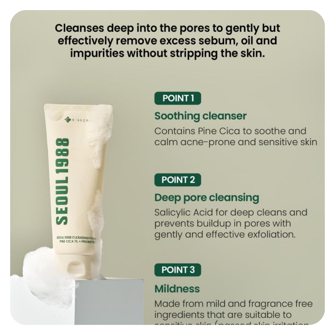 K-Secret Seoul 1988 Cleansing Foam (Pine Cica 1% + Probiotics) 150ml